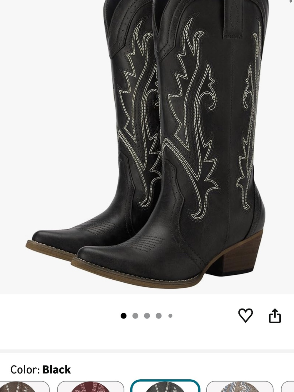 Amazon Black Western Heeled Cowgirl Boots with Contrast Stitching